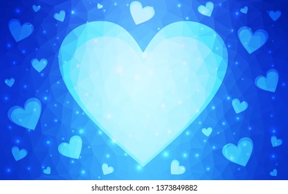 Light BLUE vector  template with doodle hearts. Glitter abstract illustration with colorful hearts in romantic style. Pattern for valentine's ad, booklets.