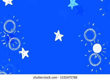 Light BLUE vector template with doodle stars, suns. Shining colored illustration with stars, suns. Pattern for astronomy websites.