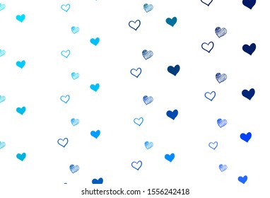 Light BLUE vector template with doodle hearts. Decorative shining illustration with hearts on abstract template. Design for ad, poster, banner of Valentine Day.
