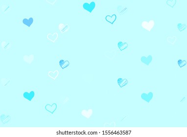 Light BLUE vector template with doodle hearts. Hearts on blurred abstract background with colorful gradient. Pattern for marriage gifts, congratulations.