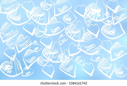 Light BLUE vector template with doodle hearts. Illustration with hearts in love concept for valentine's day. Template for Valentine's greeting postcards.