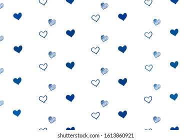 Light BLUE vector template with doodle hearts. Beautiful colored illustration with hearts in celebration style. Pattern for valentine's ad, booklets.