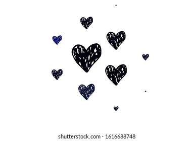 Light BLUE vector template with doodle hearts. Beautiful abstract hearts on colorful gradient background. Pattern for carnival, festival romantic leaflets.