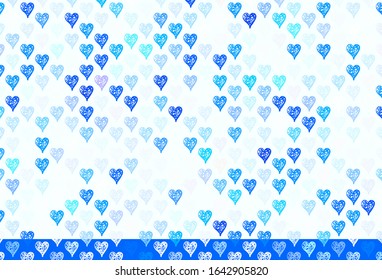 Light BLUE vector template with doodle hearts. Beautiful abstract hearts on colorful gradient background. Design for a business advert of anniversary.