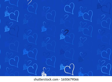 Light BLUE vector template with doodle hearts. Shining illustration with hearts on abstract template. Pattern for carnival, festival romantic leaflets.