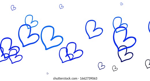 Light BLUE vector template with doodle hearts. Glitter abstract illustration with colorful hearts in romantic style. Pattern for valentine's ad, booklets.
