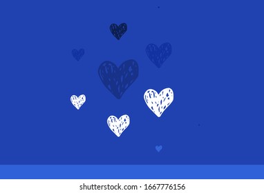 Light BLUE vector template with doodle hearts. Decorative design with hearts in simple style . Pattern for valentine's ad, booklets.