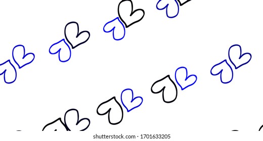 Light BLUE vector template with doodle hearts. Decorative shining illustration with hearts on abstract template. Template for Valentine's greeting postcards.