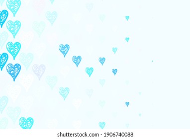 Light BLUE vector template with doodle hearts. Beautiful celebration style hearts on abstract illustration. Design for celebrating of Valentine Day.