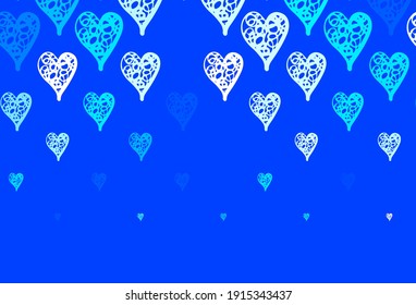Light BLUE vector template with doodle hearts. Beautiful celebration style hearts on abstract illustration. Pattern for carnival, festival romantic leaflets.