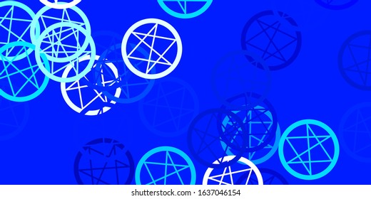 Light BLUE vector template with esoteric signs. Illustration with magical signs of spiritual power. Best design halloween events.