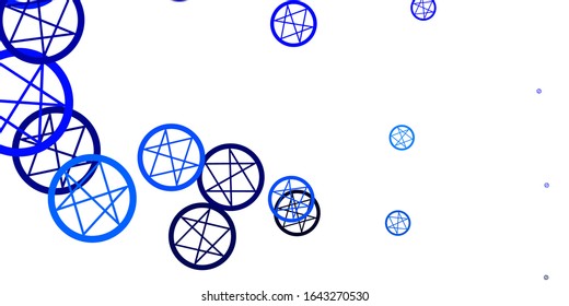 Light BLUE vector template with esoteric signs. Illustration with magical signs of spiritual power. Design for magic, spiritual events.