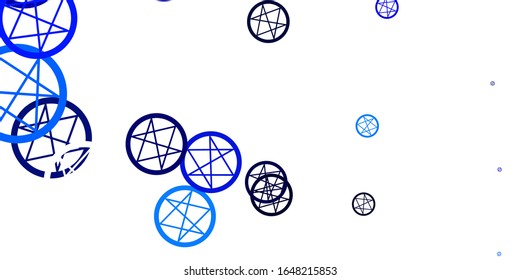 Light BLUE vector template with esoteric signs. Illustration with magical signs of spiritual power. Design for magic, spiritual events.