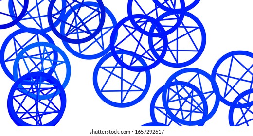 Light BLUE vector template with esoteric signs. Retro design in abstract style with witchcraft forms. Background for esoteric, mystic designs.