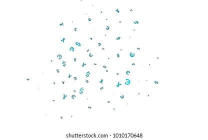 Light BLUE vector template with Euro, Dollar, Yen. Modern abstract illustration with symbols of money. The pattern can be used as ads, poster, banner for payments.