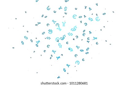 Light BLUE vector template with Euro, Dollar, Yen. Abstract illustration with colored financial digital symbols. Smart design for your business advert of economic, wealth.