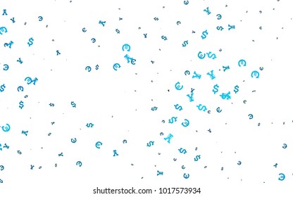 Light BLUE vector template with Euro, Dollar, Yen. Modern abstract illustration with symbols of money. The pattern can be used as ads, poster, banner for payments.