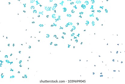 Light BLUE vector template with Euro, Dollar, Yen. Modern abstract illustration with symbols of money. Best design for your ad, poster, banner of money.