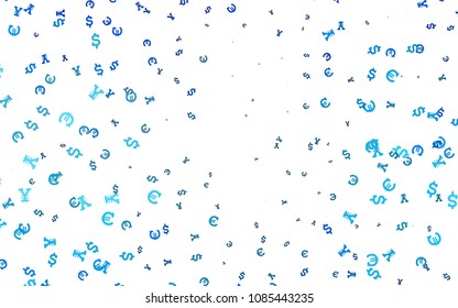 Light BLUE vector template with Euro, Dollar, Yen. Abstract illustration with colored financial digital symbols. The pattern can be used for financial, investment websites.