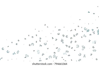 Light BLUE vector template with Euro, Dollar, Yen. Abstract illustration with colored financial digital symbols. The pattern can be used for financial, investment websites.