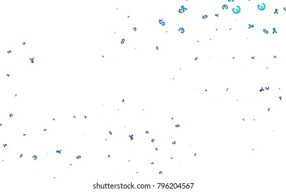 Light BLUE vector template with Euro, Dollar, Yen. Modern abstract illustration with symbols of money. The pattern can be used as ads, poster, banner for payments.