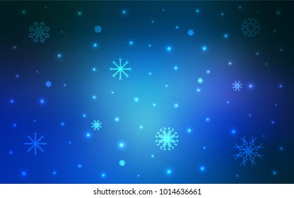 Light BLUE vector template with ice snowflakes. Decorative shining illustration with snow on abstract template. The pattern can be used for new year leaflets.