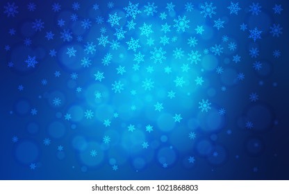 Light BLUE vector template with ice snowflakes. Glitter abstract illustration with crystals of ice. The template can be used as a new year background.
