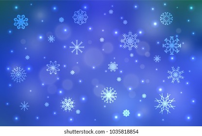 Light BLUE vector template with ice snowflakes. Shining colored illustration with snow in christmas style. The pattern can be used for year new  websites.