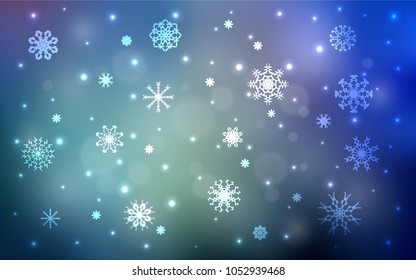 Light BLUE vector template with ice snowflakes. Modern geometrical abstract illustration with crystals of ice. The pattern can be used for new year leaflets.
