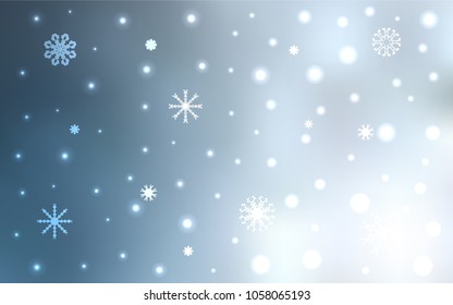 Light BLUE vector template with ice snowflakes. Shining colored illustration with snow in christmas style. The template can be used as a new year background.
