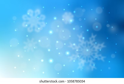Light BLUE vector template with ice snowflakes. Blurred decorative design in xmas style with snow. The template can be used as a new year background.