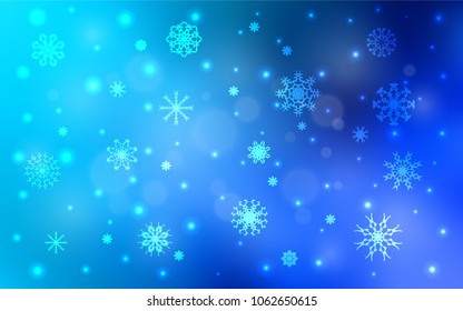 Light BLUE vector template with ice snowflakes. Modern geometrical abstract illustration with crystals of ice. The pattern can be used for new year leaflets.