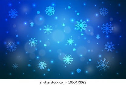 Light BLUE vector template with ice snowflakes. Shining colored illustration with snow in christmas style. New year design for your ad, poster, banner.