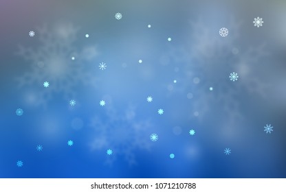 Light BLUE vector template with ice snowflakes. Blurred decorative design in xmas style with snow. New year design for your business advert.