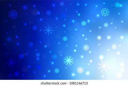 Light BLUE vector template with ice snowflakes. Blurred decorative design in xmas style with snow. New year design for your ad, poster, banner.