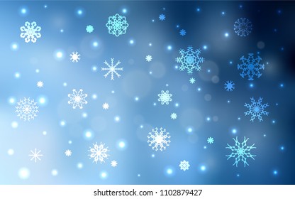 Light BLUE vector template with ice snowflakes. Blurred decorative design in xmas style with snow. New year design for your ad, poster, banner.