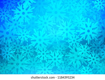 Light BLUE vector template with ice snowflakes. Shining colored illustration with snow in christmas style. The template can be used as a new year background.