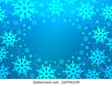 Light BLUE vector template with ice snowflakes. Blurred decorative design in xmas style with snow. The pattern can be used for new year leaflets.