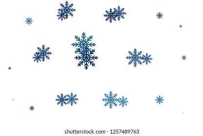 Light BLUE vector template with ice snowflakes. Glitter abstract illustration with crystals of ice. The template can be used as a new year background.