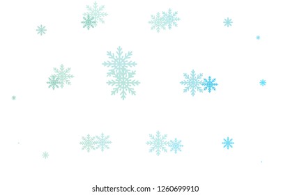 Light BLUE vector template with ice snowflakes. Glitter abstract illustration with crystals of ice. The template can be used as a new year background.