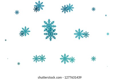 Light BLUE vector template with ice snowflakes. Modern geometrical abstract illustration with crystals of ice. The pattern can be used for new year ad, booklets.