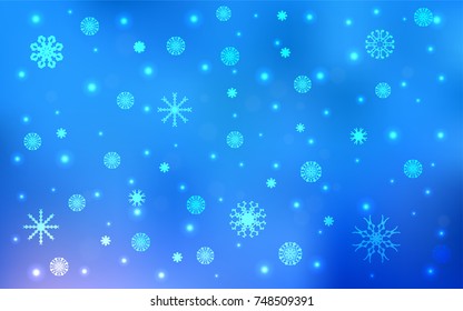 Light BLUE vector template with ice snowflakes. Decorative shining illustration with snow on abstract template. The pattern can be used for new year ad, booklets.