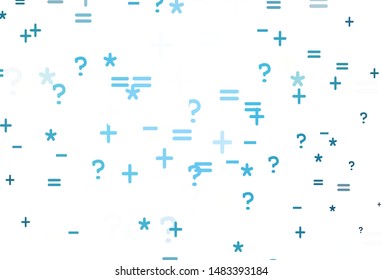 Light BLUE vector template with math simbols. Abstract illustration with colored algebra signs. Pattern for posters, banners of math books.