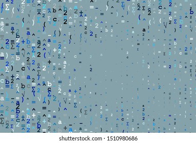 Light BLUE vector template with math simbols. Illustration with Numeral symbols on abstract template. Pattern for school, grammar websites.