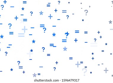 Light BLUE vector template with math simbols. Abstract illustration with colored algebra signs. Smart design for university advert.