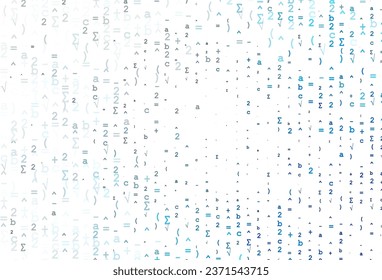 Plantilla de vector ligero AZUL con símbolos matemáticos. Ilustración con símbolos numéricos en una plantilla abstracta. Patrón para sitios web escolares y gramaticales.