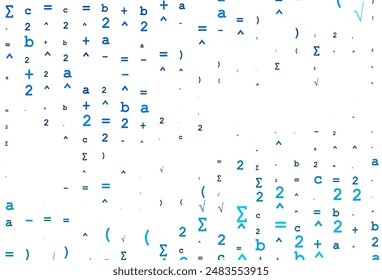 Light BLUE vector template with math simbols. Abstract illustration with colored algebra signs. Pattern for ads, poster, banner of books.