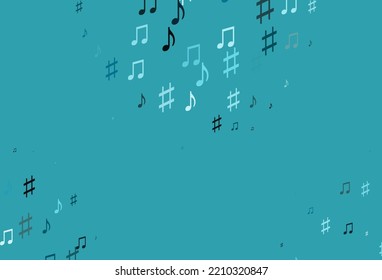 Leuchtende BLAU-Vektorvorlage mit musikalischen Symbolen. Abstrakte Illustration mit bunten Symbolen der Melodie. Muster für Festivalblätter.