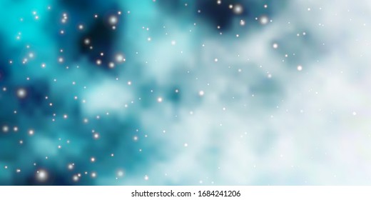 Light BLUE vector template with neon stars. Decorative illustration with stars on abstract template. Best design for your ad, poster, banner.