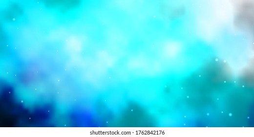 Light BLUE vector template with neon stars. Decorative illustration with stars on abstract template. Best design for your ad, poster, banner.